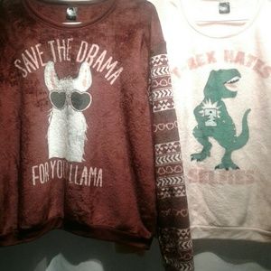 2 soft and cozy sweatshirts dinosaur and llama